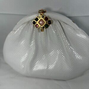Authentic Judith Leiber White Lizard Leather Clutch w/ mirror & comb MRSP $2000